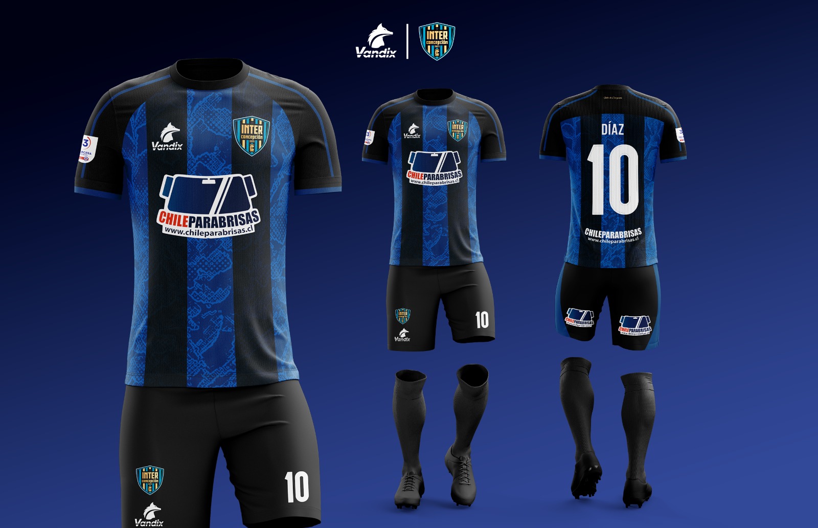 Presentación de la camiseta oficial azul y negra de Inter Concepción